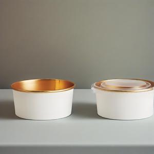 Bols à soupe en papier blanc de 16oz 24oz 32oz bols à salade jetables en papier avec couvercle pour aliments en feuille d'or - Product Image 1