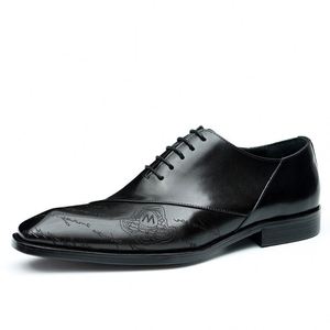 Nuevos Zapatos Formales de Hombre con Punta Cuadrada, de Cuero Genuino, con Cordones, para Otoño, Zapatos de Oficina Bordados de Alta Calidad - Product Image 1