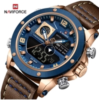 Montres pour hommes NAVIFORCE 9236 NF9236, bracelet en cuir, étanche, double affichage, multifonctionnelles, à quartz