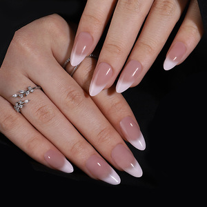 Faux ongles à presser minimalistes transparents effet glace, dégradé crème poudré nude, style French, très demandés, amovibles - Product Image 1