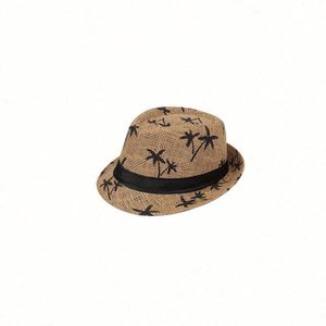 Spring and Summer Casual Travel Jazz Character Paper Hat Coconut Printed Outdoor Beach <b>Sunscreen</b> Hat - Product Image 1