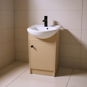 Meuble-lavabo autoportant 18 pouces en chêne clair, design moderne, vasque en céramique, sur pieds - Product Image 2