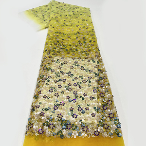 <strong>Cheap</strong> China Wholesale Nice Price Luxury African Multicolor Crystal Sequin Beaded Flower Guipure Embroidery <strong>Lace</strong> <strong>Fabric</strong> - Product Image 5