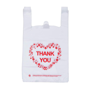 <b>T</b>-<b>shirt</b> Bag Thank You Plastic Bag HDPE 1/6 Size Grocery Carrier Bag High Opacity <b>White</b> Shopping Bag for Retail Wholesale Supply - Product Image 1