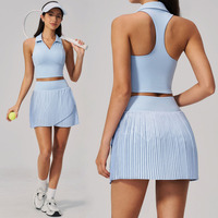 BNICE 9586 Ensemble de tenue de tennis personnalisée pour femme, haut court sans manches à col polo et dos nageur, jupe avec short intégré, robe de sport de golf