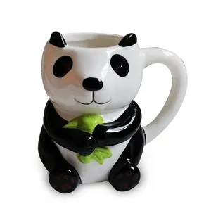可爱的陶瓷3D熊猫马克杯手画杯白云石熊猫造型啤酒杯