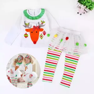 かわいい幼児幼児子供女の子クリスマスムースプリントTシャツ & チュチュドレス可愛い子供服2セット