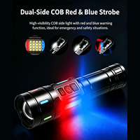 Nouvelle lampe torche puissante rouge et bleue avec avertissement sonore, super lumineuse, rechargeable USB-C, zoom, laser blanc, lampe torche LED COB