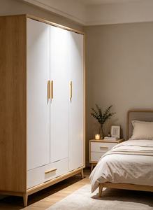 Armoire blanche moderne avec poignées en laiton, portes battantes à panneaux plats, design scandinave, armoire de rangement autoportante pour chambre à coucher - Product Image 6