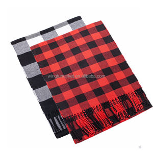 Écharpes et châles ethniques d'hiver à carreaux unisexes vert et rouge en <span class=keywords><strong>fausse</strong></span> <span class=keywords><strong>fourrure</strong></span> et laine avec pompons <span class=keywords><strong>de</strong></span> Noël pour femme – Élégantes - Product Image 5