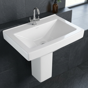 Lavabo de Cerámica Blanco Vistaar con Medio Pedestal 25x20 para Construcción de Baños - Product Image 4