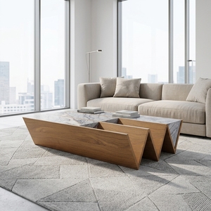 Mesa de <span class=keywords><strong>centro</strong></span> rectangular moderna para sala de estar, mueble de <span class=keywords><strong>centro</strong></span> con diseño de Ángel de madera y mármol - Product Image 1