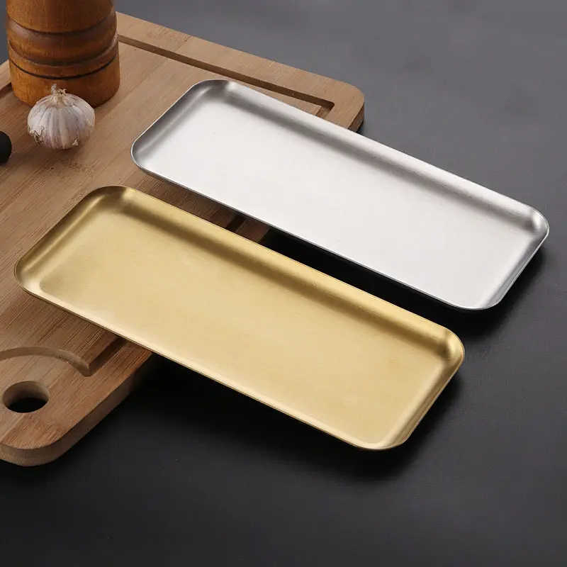 304 straight-sided stainless steel square plate Korean barbecue plate prepared dishes golden tray jewelry plate wholesale