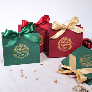 Luxury Gold Foil Logo Printed Christmas Festival Present Packaging Gift Bag <b>Small</b> <b>Shopping</b> Paper Bag with Ribbon Bowknot - Product Image 6