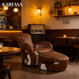 カスタマイズされた本革製リクライニング式現代風サドルチェア、リビングルーム用ラウンジチェア、フットスツール、ホームソファ、レジャー、寝室用木製 - Product Image 3