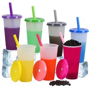 700ml 24oz Large Capacity PP Material <b>Plastic</b> Water <b>Cup</b> with Straw Temperature-Sensitive Color Changing <b>Cup</b> - Product Image 5