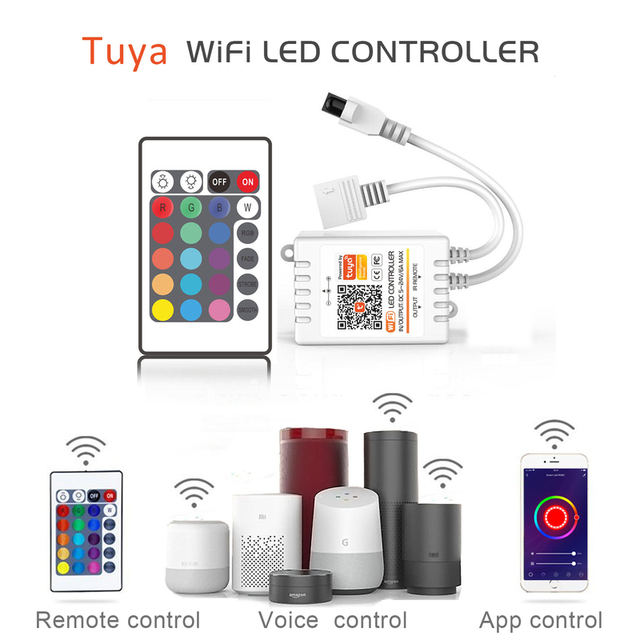 JIUAN Tuya Smart WiFi Remote Control RGB RGBW RGBWW LED Strip with Alexa & Google Home Support DC5-24V