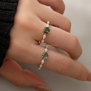 Nature Inspired Classic Brass Gemstone <b>Ring</b> with Round Cut Natural <b>Moss</b> <b>Agate</b> Silver Plated Healing for Women - Product Image 4