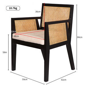 Meubles de salle à manger modernes de <span class=keywords><strong>style</strong></span> <span class=keywords><strong>scandinave</strong></span> Fauteuil de siège en tissu à cadre en bois de CAOUTCHOUC massif <span class=keywords><strong>Chaise</strong></span> de salle à manger à dossier en rotin - Product Image 4