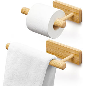 Portarrollos de Papel Higiénico de Bambú WDF, Soporte de Pared Adhesivo para Baño - Product Image 1