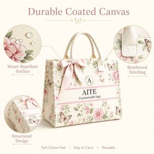 Factory Reusable Wholesale Medium Beach Personalized Elegant Flowers Concealed <strong>Buckle</strong> Gift Custom Canvas Tote <strong>Bags</strong> - Product Image 2