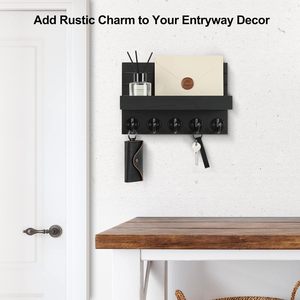 Wooden Key Rack Wall Mounted <b>Shelf</b> Solid Wood Rectangle Entryway Storage Organizer With <b>Hooks</b> For Keys And Decor - Product Image 4