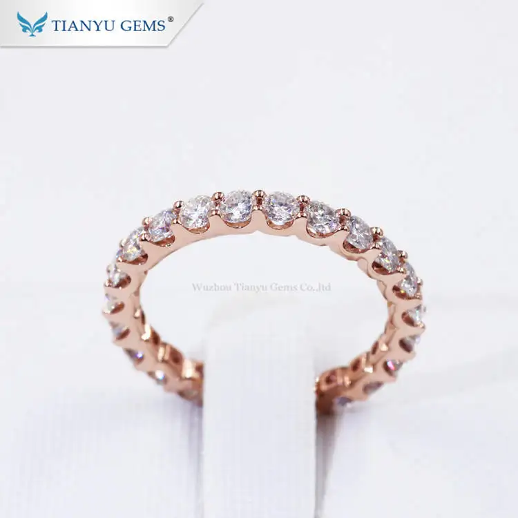 Tianyu Customized 14k/18k rose gold U setting fitting band 2.5mm round heart&arrow moissanite engagement ring band