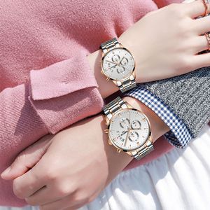 NIBOSI 2309 Classic Fashion <strong>Couple</strong> <strong>Watches</strong> Three-eye Six-hand Solid Steel Band Quartz <strong>Watch</strong> - Product Image 3