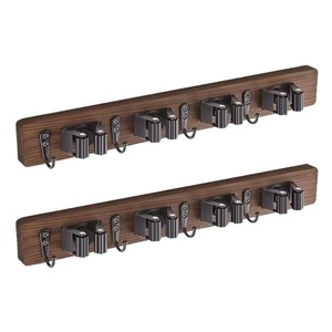 Wooden Wall Mounted <b>Mop</b> And Broom Rack With Hooks For <b>Cleaning</b> Tools Storage Punch Free Installation - Product Image 2