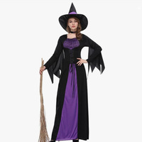 Costume de sorcière violette pour femmes, robe de vampire pour Halloween avec chapeau, longue robe pour adultes, cosplay, fête de carnaval, performance, ODM&OEM