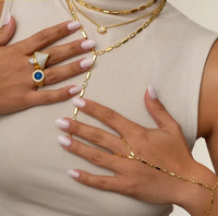 Auf Lager Breite vergoldete Frauen Männer Ring Prow Einstellung Klar Mini CZ Um einen großen blauen Emaille Stein Ring Klassischer Schmuck Set