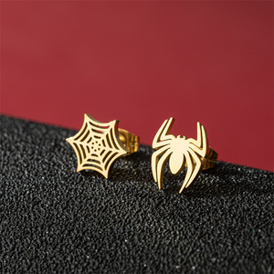 Nouvelles boucles d'oreilles gothiques en acier inoxydable asymétriques en forme <span class=keywords><strong>de</strong></span> toile d'araignée pour Halloween, accessoires pour hommes, bijoux - Product Image 6