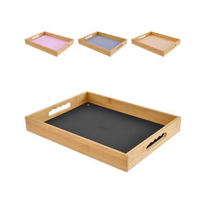 Bandeja de bambú para desayuno con almohadilla de silicona desmontable, utilizada para despensa, sala de estar, baño, bar de té - Product Image 2