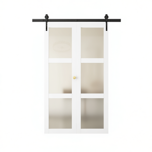 Puerta Corredera Plegable de 3 Paneles de Vidrio Templado Esmerilado de 3.3 Pies, Kit de Herrajes para Puerta de Armario, Preperforada, Fácil de Instalar - Product Image 1