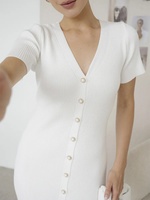 Nouvelle Robe Tricotée Col V Boutonnée Style Français Élégante en Nylon Uni pour le Printemps, Modèle Européen-Américain, Commerce International