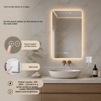 Miroir de salle de bain LED intelligent à coins arrondis, réglable, avec fonction de mémoire Kelvin, à fixation murale, éclairé