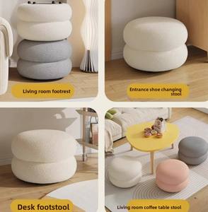 <span class=keywords><strong>Pouf</strong></span> Moderno in Tessuto Crema, Piccola Panca per Tavolino da Salotto, Sgabello Elegante per Casa - Product Image 5