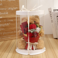 Bouquet de Fleurs Rose de Savon Artificielle et Ours en Peluche avec Boîte Cadeau pour la Saint-Valentin