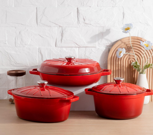Elegant Glossy Red Enamel Style Ceramic Casserole <b>Set</b>, <b>Stoneware</b> Casserole Cookware & <b>Dinnerware</b> for Modern Kitchen & Gifting - Product Image 2