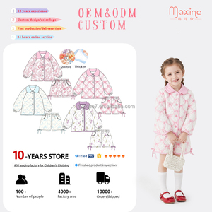 Completo Set Trapuntato per <span class=keywords><strong>Bambina</strong></span>: Giacca con Colletto Peter Pan e Bottoni Frontali e Pantaloncini, Stampa a Quadri Rosa con Fiocco - 2 Pezzi Imbottiti - Product Image 1