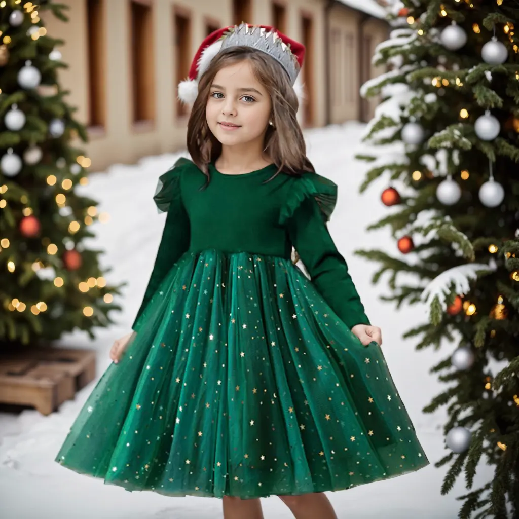 2023 nouveau design noël filles robe rouge vert velours à manches longues robe princesse anniversaire jolie robe Tutu pour les enfants