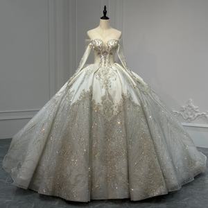 Robe de mariée de bal longue en dentelle avec appliques florales en cristal et sequins éblouissants pour XS264 - Product Image 1