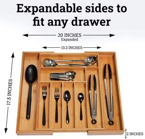 Tiroir à couverts réglable <span class=keywords><strong>en</strong></span> bambou extensible <span class=keywords><strong>cuisine</strong></span> chambre organisateur de rangement pour fourchette cuillère baguettes <span class=keywords><strong>plateau</strong></span> <span class=keywords><strong>en</strong></span> <span class=keywords><strong>bois</strong></span> - Product Image 2