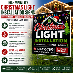 Letrero de Alta Visibilidad para Instalación de Luces Navideñas, Logotipo Personalizado, Letrero Profesional para Jardín, Protección UV, Duradero, para Marketing en Exteriores - Product Image 1
