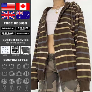 Sudadera con Capucha Kingsen Vintage, Estampada, con Rayas Bordadas, 100% Algodón, Unisex, Cierre de Cremallera, Corte Holgado, Estilo Urbano - Product Image 2