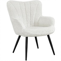 Fauteuil de salle à manger moderne Yaheetech en tissu bouclé avec dossier haut, couleur ivoire, mobilier pour la maison
