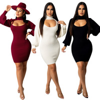 Penjualan Laris Gaun Pesta Klub Wanita Seksi Gaun Midi Bodycon Lengan Panjang Gaun Kasual Tanpa Lengan Rajutan Baru Terbaru