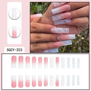 24 <span class=keywords><strong>Uñas</strong></span> Postizas Largas Cuadradas, <span class=keywords><strong>Color</strong></span> <span class=keywords><strong>Blanco</strong></span> Francés, con Lazos Rosados, Perlas <span class=keywords><strong>y</strong></span> Diamantes - Product Image 4