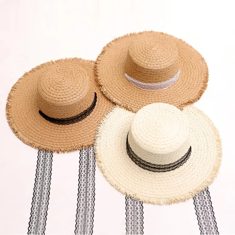 Nuevo estilo verano sol playa sombrero de paja mujeres encaje visera sombrero flexible ala ancha impresión Digital Panamá sombrero de paja