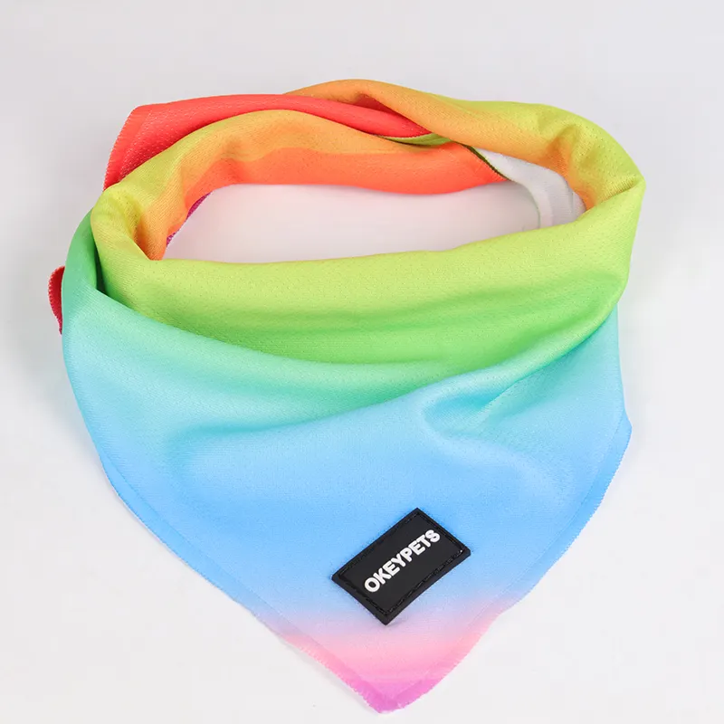 Okeypets Custom Polyester Sublimatie Print Regenboog Logo Pet Hond Bandana Sjaal Voor Bruiloft